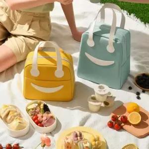(색상 그린)보온 보냉 가방 스마일 런치백 아이스 파우치 도시락 가방