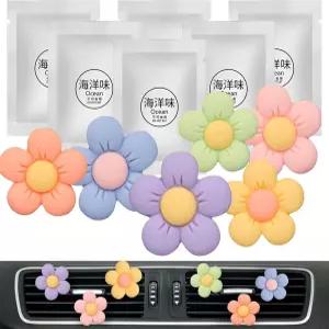 귀여운 자동차 장식 여성용 인테리어 에스테틱 액세서리 6pc 소녀 플라워 자동차용 공기 청정기 통풍구