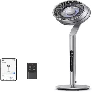 스마트 컨트롤이 가능한 Dreo 받침대 선풍기 높이 40-44인치 조절 가능 침실용 DC 조용한 120°+85°
