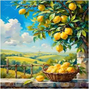 숫자 키트로 그린 정물화 - 16x20인치 캔버스에 DIY 레몬 나무와 바구니 페인팅 아크릴 페인트 세트