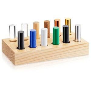 Yinkin 12개 원통형 막대 밀도 ID 세트, 하드우드, 소프트우드, 알루미늄, 붉은 구리, 황동, 고무, 폼, 나일론, PVC, 유리, 아크릴, PTFE, 저장 블록 포함, 및 질량 연구용