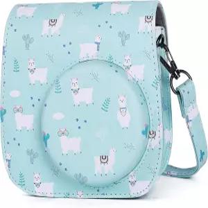 포켓과 조절 가능한 어깨끈(알파카 블루)이 있는 인스탁스 미니 12 11 PU 가죽 가방과 호환되는 페티움