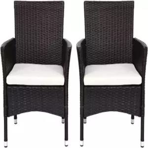 ReunionG 2PCS 파티오 라탄 의자 탈착식 쿠션 가구 암체어 세트 정원 발코니 풀 모던 야외 위커 세트브라운