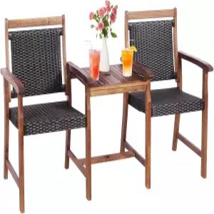 탕쿨라 아카시아 우드 가든 벤치 파티오조이 라탄 동반자 러브시트 의자 커피 테이블 및 파라솔 홀 뒷마당