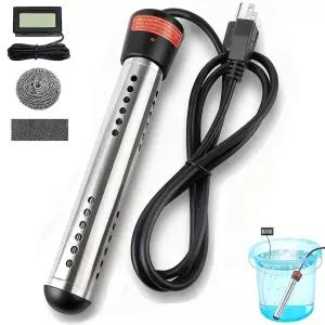 몰입형 온수기 휴대용 2000W 스테인리스 스틸 가드 및 디지털 온도계 소형 수영장 욕조 버킷 캠핑 야외용