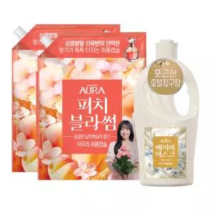 아우라 퍼퓸캡슐 섬유유연제 피치블라썸 1.7L 2개 + 베이비머스크 1L