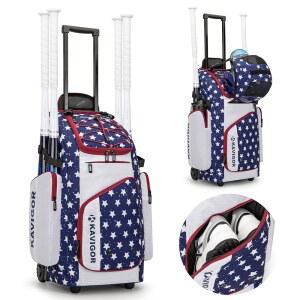 수납 롤링 백, 카비고 가방 바퀴가 소녀용 있는 신발 청소년 소프트볼 야구백, 장비 달린 용량의 소년 배트 60L 공간이 4개,