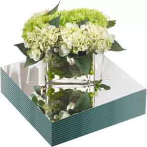 잼발라이 8인치 사각형 거울 중앙 조각 유리 접시 결혼식 및 파티 장식용 트레이 테이블용 12개 2mm 세트