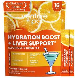 벤처 팔 수분 공급 패킷 + 간 지원 - 7가지 전해질과 5가지 비타민, 밀크 시슬 L-테아닌이 포함된 액체 일일 IV 전해질 분말 | 무설탕 케토 친화적 , 16가지 스틱