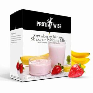 프로티와이즈 고단백 쉐이크 & 푸딩 믹스 | 15g 단백질, 저지방, 저칼로리, 저설탕 글루텐 프리 케토 다이어트 배고픔 조절을 위한 식사 대용 딸기 바나나 맛 7 / 상자