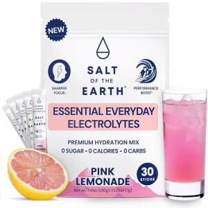 지구의 소금 - 핑크 히말라야 소금으로 만든 프리미엄 제로 슈가 전해질 수화 파우더 패킷 | 재료 케토 & 팔레오 친화적 30 스틱, 레모네이드