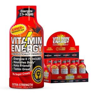 비타민 에너지 버너+ 엑스트라 스트렝스 샷 석류 아사이 8팩, 260mg 천연 카페인, 25mg 케톤, 녹차, EGCG, 신진대사, 지구력, 무설탕, 글루텐 프리, , 1.93파운드 온스