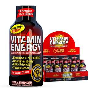 비타민 에너지 운동+ 엑스트라 스트렝스 샷 베리 10 팩, 260mg 천연 카페인, 운동 전, B-비타민, 미네랄, 지구력 및 성능, 제로 슈가, 글루텐 프리, , 1.93 floz