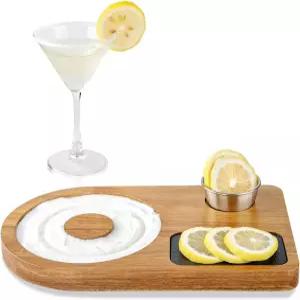 헤일 오테이르 마가리타 소금 리머 세트 - 슬레이트 보드 레몬 슬라이서 및 서빙 볼이 포함된 아카시아