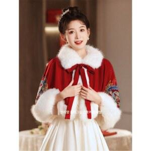 산타걸 코스프레 성탄절 60CM 망토 코스튬 축제 크리스마스 벨벳 후드