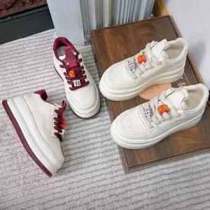 여친 화이트 캐주얼 하이탑 흡막창 리얼가죽 슈즈 봄가을 통굽 운동화 착화 패피1