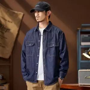 남자 봄 청 셔츠 빅사이즈 멀티 포켓 긴팔 얇은 패피1