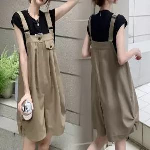 여자 통넓은 점프수트 빅사이즈 멜빵 반바지 통큰 바지