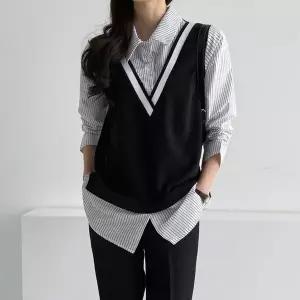 [하프클럽/] 줄지배색조끼형셔츠 BSC576M602 빅사이즈