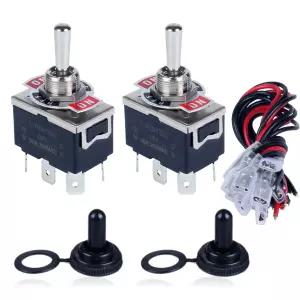 DWMD 2Pcs 30Amp 250V AC DPDT 래칭 로커 토글 스위치 방수 부츠 캡과 6.3mm 터미널 프리와이어드 케이블이