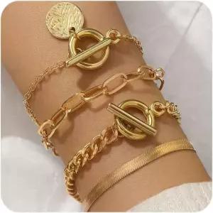 퓨처임리 청키 OT 코인 팔찌 세트 빈티지 도금 골드 두꺼운 쿠바 페이퍼클립 체인 매력적인 헤링본 토글