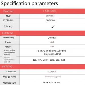 2025+ T-SIM7670G-S3 LTE 4G ESP32-S3 개발 보드 셀룰러 모듈 IOT 기기 장거리 통신 GPS 탑재