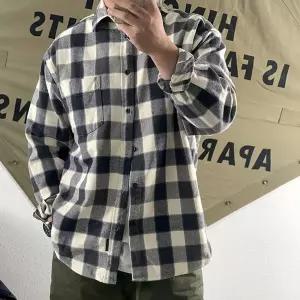 남성 롱 면 사이즈 슬리브 체크 편안한 오버 셔츠 패피5