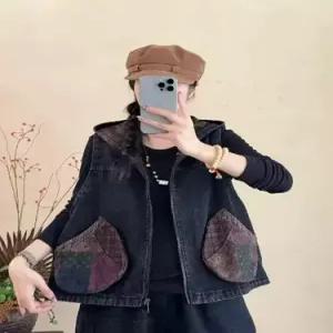 여성 데님 빈티지 캐주얼 가을 겉옷 카디건 후드 나시 조끼 1PICK3