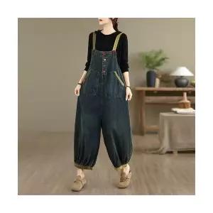 데님 캐주얼 가을 여성용 점프슈트 핏 빅사이즈 멜빵바지 9부 CH3