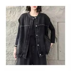 여성 후드 카디건 데님 조끼 빈티지 레이어드 민소매 톱 1PICK1