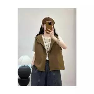 여성 후드 카디건 솔리드 조끼 빈티지 투포켓 캐주얼 민소매 톱 1PICK1