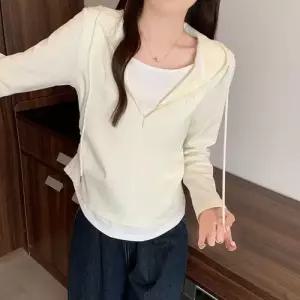 여성용 페이크 투피스 후드티 가을옷 빅사이즈 스트링 후드 긴팔 상의 1PICK3