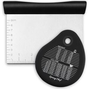 [미국배송] 표시가 있는 베이킹용 스프링 셰프 도우 벤치 스크레이퍼 - 피자 빵 페이스트리용 그릇 페이스트리 스크레이퍼가 있는 스테인리스 스틸 주방 도우 커터 도구 - 벤치 나이프 - 식기세척기 안전 - 블랙