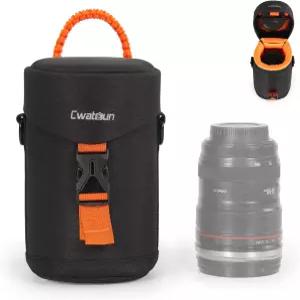 Cwatcun 카메라 렌즈 케이스 어깨끈이 달린 하드 충격 방지 DSLR 파우치 니콘 소니 후지 캐논 및 기타