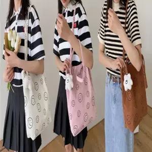 여성 스마일 코듀로이 골덴 에코백 숄더백 쇼퍼백 빅사이즈가방 빅사이즈숄더백 캔버스백