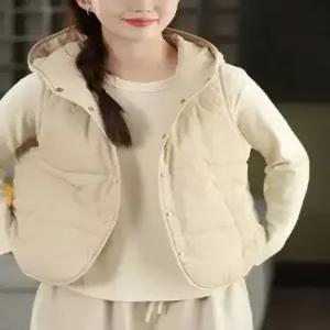 빈티지 캐주얼 민소매 카디건 여자후드가디건 솔리드 조끼 후드 패딩 ible1