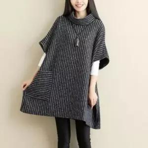 마담원피스 줄무늬 루즈핏 폴라원피스 롱티 반팔 터들 F7404