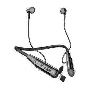 TF 카드 슬롯이 있는 무선 블루투스 이어버드 넥밴드, 200시간 재생 시간 헤드폰, 전원 디스플레이가 방수 인이어 이어폰, 자석 ENC 노이즈 캔슬링 헤드셋, 스포츠 홈 오피스용 (블랙)