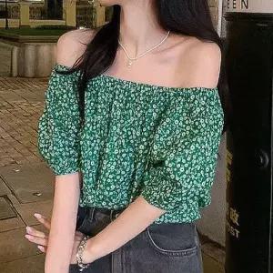 여름 플라워 오프숄더 블라우스 패션 반팔 티셔츠 캐주얼블라우스 여름블라우스