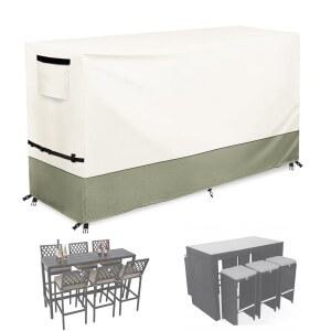 Osileyo 7피스 바 높이 파티오 다이닝 세트 커버, 100% 방수 아웃도어 60인치 직사각형 하이 위커 테이블 및 의자 가구 세트용 베이지