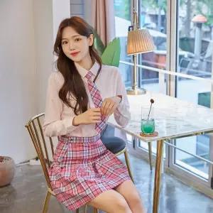 교복몰 백합주름치마 핑크블루체크 주름치마 교복. zAD8+2EJv