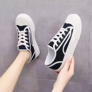 여성 데일리 캔버스화 배색 포인트 로우 운동화 신발 캔버스화 배색 워킹화 여성신발