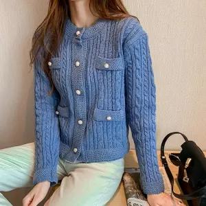 [유토피아]럭셔리 패션 여성 신상 오피스룩 꽈배기 가디건 블루 봄가디건 가을가디건 부드러운가디건 여성