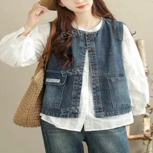 데님 청 캐주얼 간절기조끼 청조끼 베스트 여성