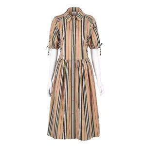 [버버리] 버버리 메딩턴 MADDINGTON 스트라이프 코튼 반팔 원피스 베이지 80843171