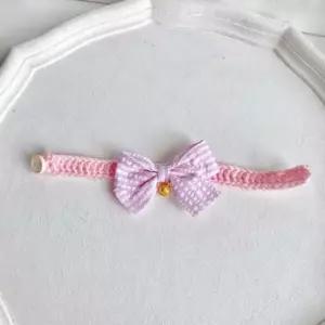 멍냥이 방울달린 나비넥타이 뜨개 초커목걸이 핑크