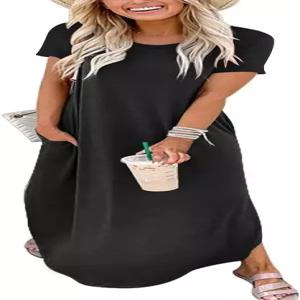 안라베스 여성 여름 맥시 드레스 반팔 캐주얼 루즈 롱 티셔츠 스플릿 바캉스 비치 선드레스 여행 의상