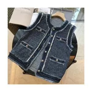 여사친 바지 데님 가을 정장 블루 트위드 폴딩 아우터 럭셔리 스몰 조끼 BE3