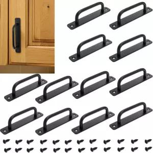 TOPZEA 12팩 헛간 문 손잡이 베이스 플레이트 및 나사가 포함된 5.8인치 매트 블랙 캐비닛 당김 알루미늄