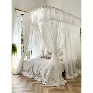 대형 커튼 캐노피 레이스 화이트 쉬폰 공주풍 프레임 침대